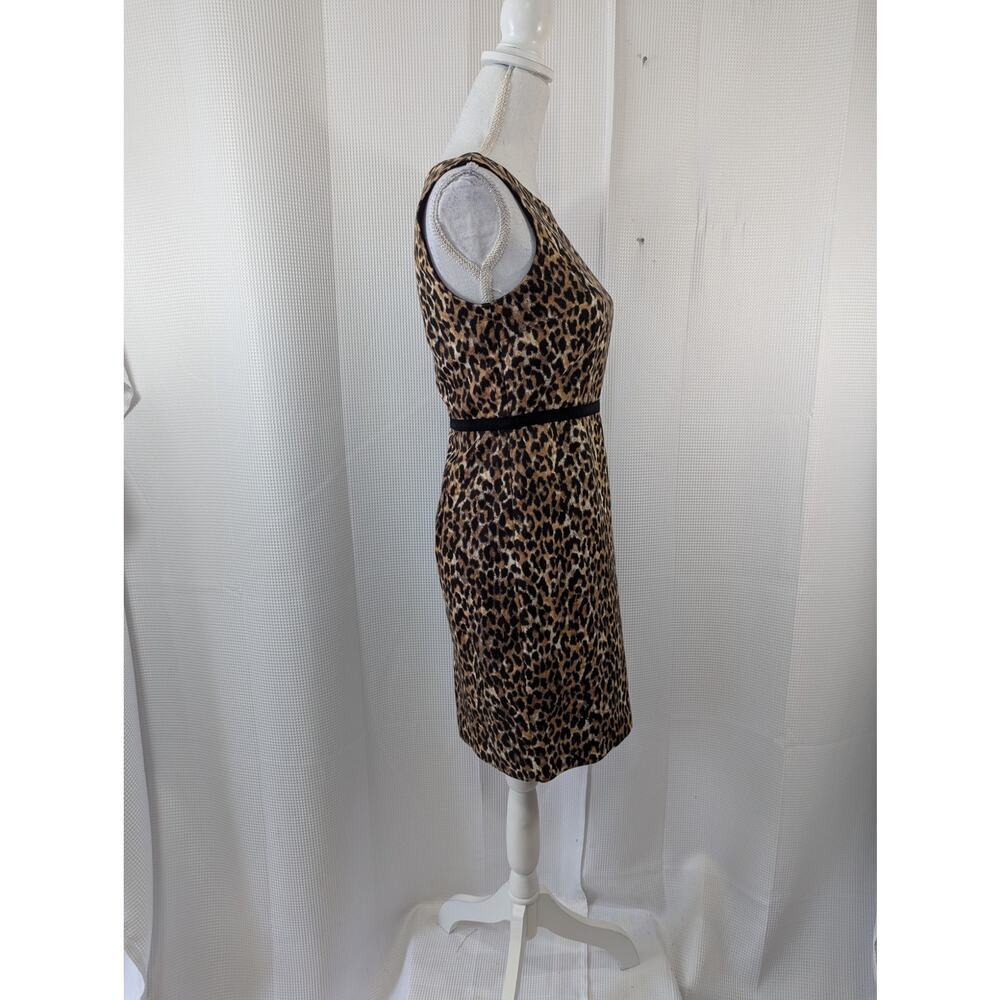 ANN TAYLOR LOFT PETITES! BLACK/BROWN GROSGRAIN RIBBON WAIST LEOPARD DRESS! SZ 2P - Picture 6 of 11